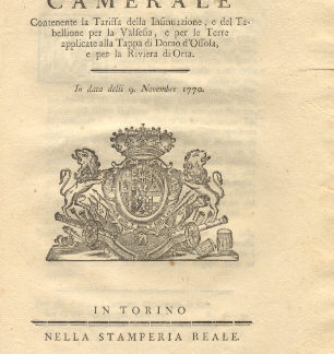 Manifesto Camerale riguardo la tariffa della Insinuazione e del Tabellione...9 novembre 1770.