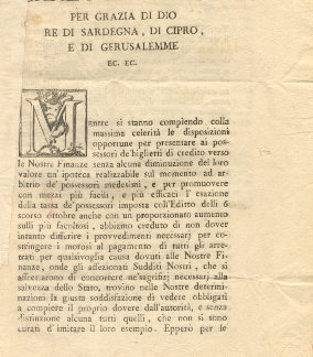 Carlo Emanuele dispone il pagamento, da parte di tutti i morosi, di tutti gli arretrati per qualsivoglia causa dovuti alle Finanze...14 agosto 1798.