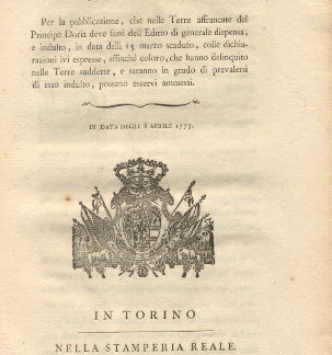 Provvedimento Particolare circa la pubblicazione, che nelle terre affrancate possano essere ammessi...8 aprile 1773