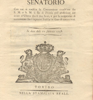 Manifesto Senatorio riguardo la notifica per l'abolizione del diritto d'Ubena...10 febbraio 1798.
