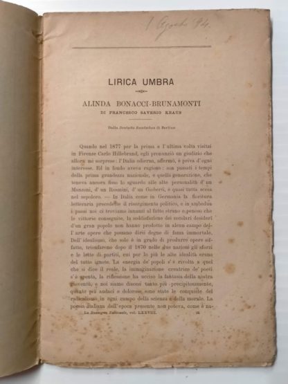 Lirica umbra: Alinda Bonacci Brunamonti (Dalla Deutsche Rundschau di Berlino).