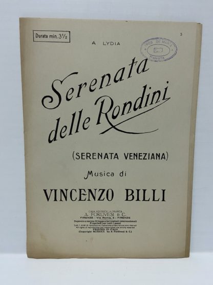 Spartito musicale Serenata delle rondini Serenata Veneziana Vincenzo Billi