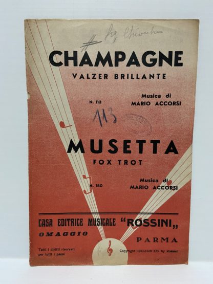 Spartito musicale Champagne Valzer brillante Musetta Fox trot Mario Accorsi