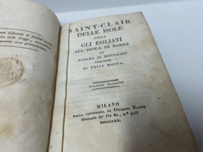 Saint Clair delle Isole ossia gli esiliati all'isola di Barra. Traduzione di Luigi Motta. Volume secondo.