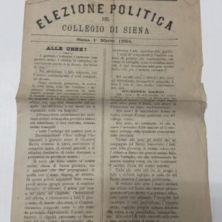 Elezione Politica del Collegio di Siena 1 marzo 1884 per Giuseppe Bandi.