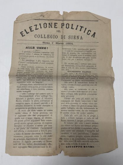 Elezione Politica del Collegio di Siena 1 marzo 1884 per Giuseppe Bandi.