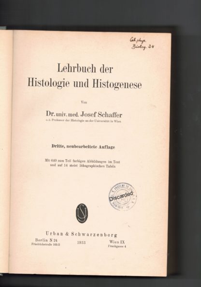 Lehrbuch der Histologie und Histogenese
