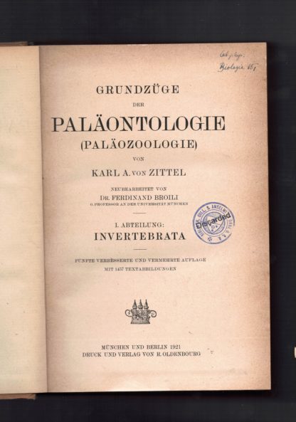 Grundzuge der Palaontologie 1° abteilung: INVERTEBRATA