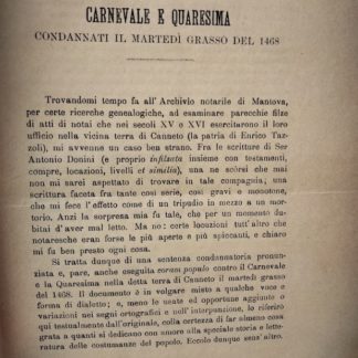 CARNEVALE E QUARESIMA CONDANNATI IL MARTEDI GRASSO DEL 1468 ESTRATTO DELL'ARCHIVIO DI STATO