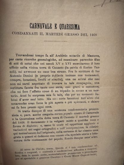 CARNEVALE E QUARESIMA CONDANNATI IL MARTEDI GRASSO DEL 1468 ESTRATTO DELL'ARCHIVIO DI STATO