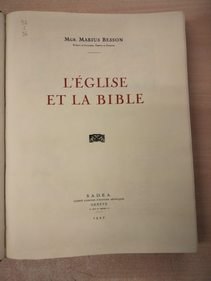 L'Eglise et la Bible.