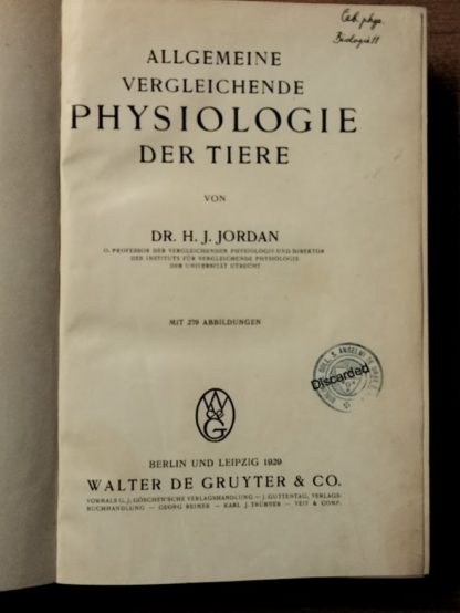 Allgemeine vergleichende Physiologie der Tiere