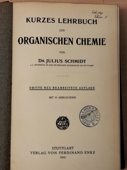 Kurzes Lehrbuch der organischen Chemie.