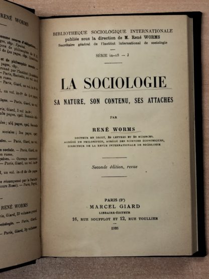 La Sociologie, sa nature, son contenu, ses attaches