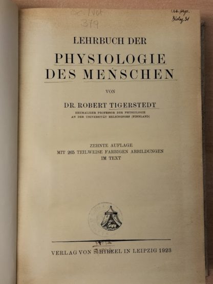 Lehrbuch der Physiologie des Menschen.