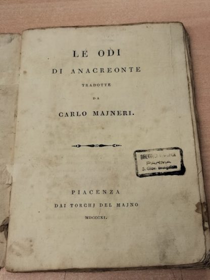 Le odi di Anacreonte, tradotte da Carlo Majneri.