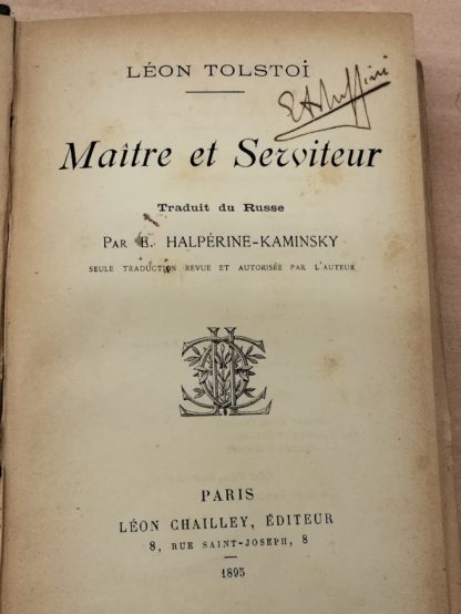 Maître et Serviteur.Traduit du russe par E. Halperine-Kaminsky