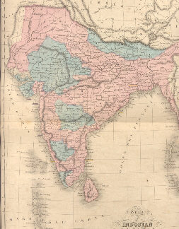 Carta dell'Indostan o India di qua dal Gange.( Atlante Universale di Geografia antica e moderna. Redatto sui migliori Documenti Astronomici dietro le scoperte dei più recenti viaggiatori, sotto la direzione di Sciaparelli e Covino.)