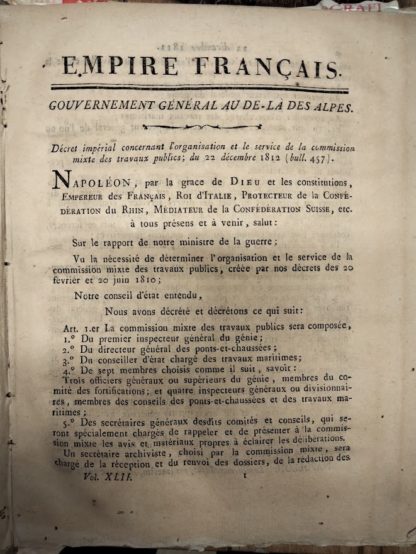 Empire francais. Gouvernement general au de la des Alpes. Vol. XLII.