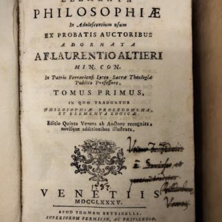 Elementa philosophiae in adolentium usum probatis auctoribus. In quo traduntur philosophiae prolegomena et elementa logicae. Editio quinta veneta ab auctore recognita, novisque additionibus illustrata.