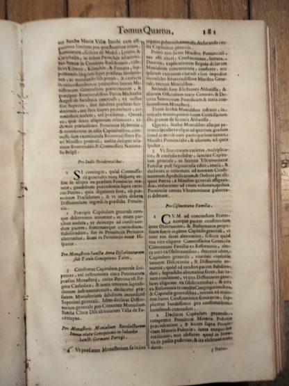 Orbis Seraphicus Historia de Tribus Ordinibus a Seraphico Patriarcha S. Francisco institutis, Deque eorum Progressibus & Honoribus per Quator Mundi Partes, Scilicet Europam, asiam, Aphricam, et Americam, In obsequium Iesu Christi, & Ecclesiae Romanae, atque in Fidei Cathokicae defensionem, & dilatationem reportatis. Tomus quartus.