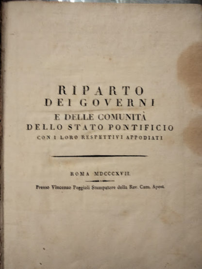 Riparto dei governi e delle comunità dello Stato Pontificio con i loro respettivi appodiati.