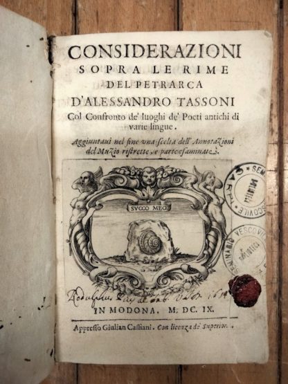 Considerazioni sopra le rime del Petrarca. Col confronto de' luoghi de' poeti antichi di varie lingue. Aggiuntavi nel fine una scelta dell'annotazioni del Muzio ristrette, e parte esaminate.