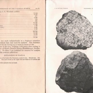 A recently found Iron meteorite from Cookeville, Putnam County, Tennessee. N. 2153 - From te Proceeding of the United States National Museum, Vol. 51, pp. 325-326, with plate 28.